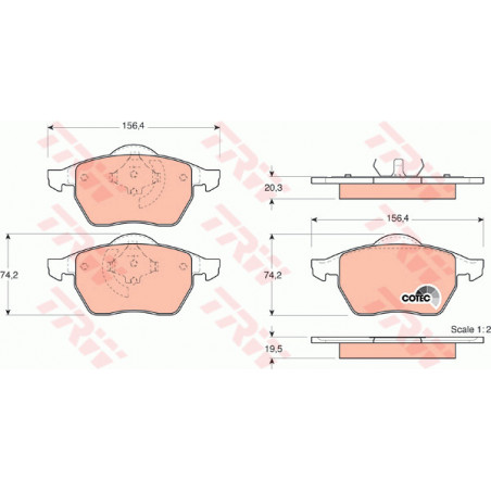 Jeu de quatre plaquettes de frein à disque TRW