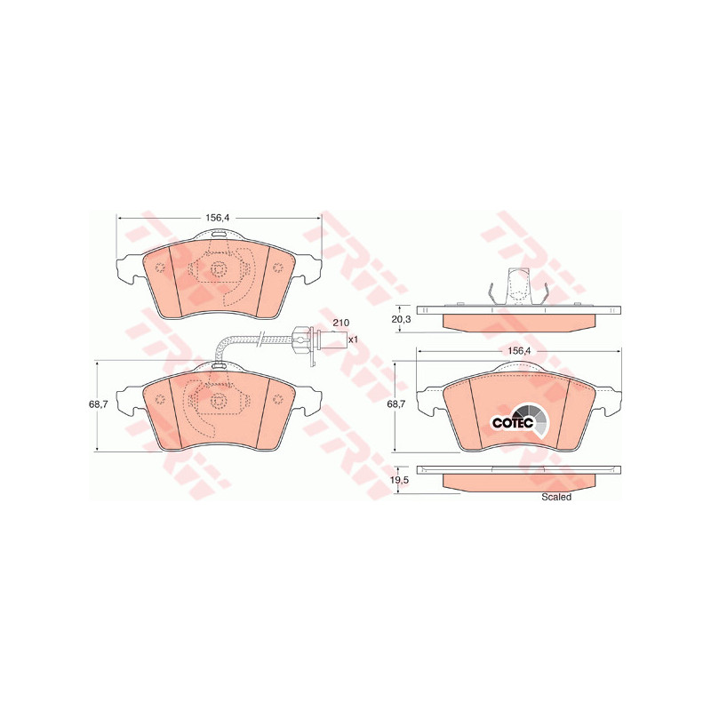 Jeu de quatre plaquettes de frein à disque TRW