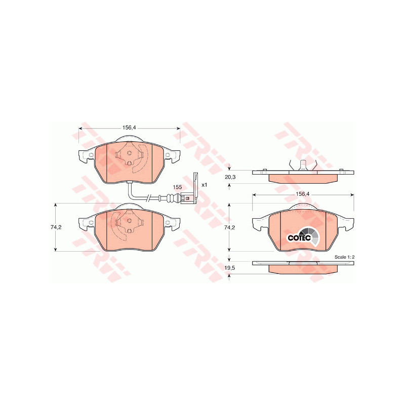 Jeu de quatre plaquettes de frein à disque TRW