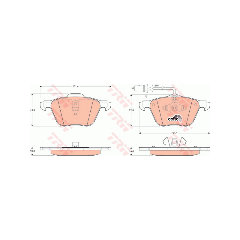 Jeu de quatre plaquettes de frein à disque TRW