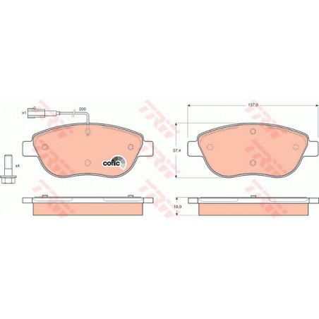 Jeu de quatre plaquettes de frein à disque TRW