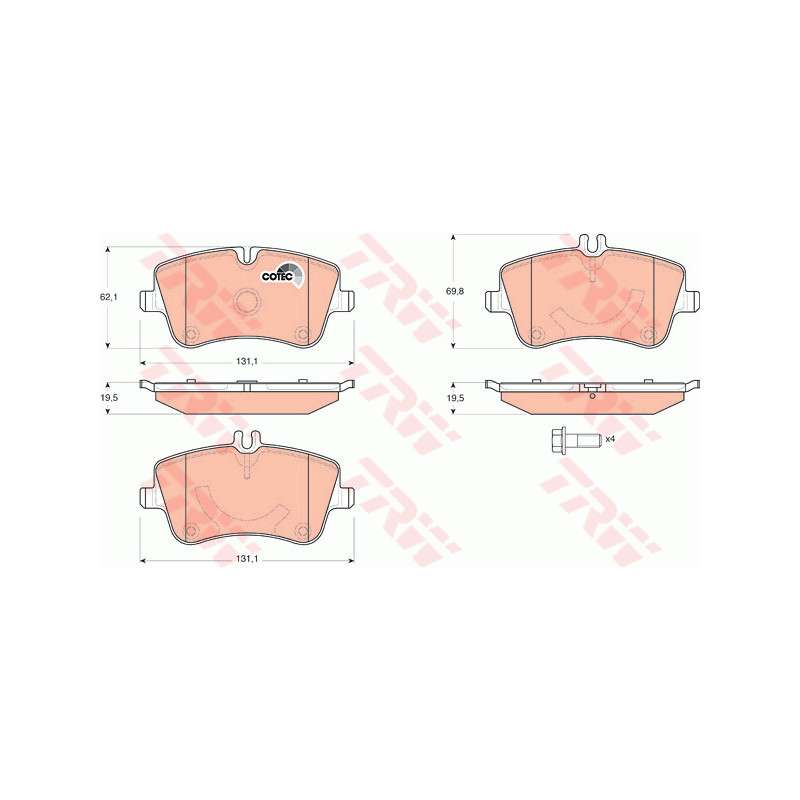 Jeu de quatre plaquettes de frein à disque TRW