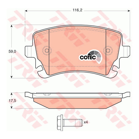 Jeu de quatre plaquettes de frein à disque TRW
