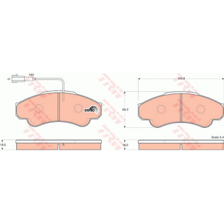Jeu de quatre plaquettes de frein à disque TRW