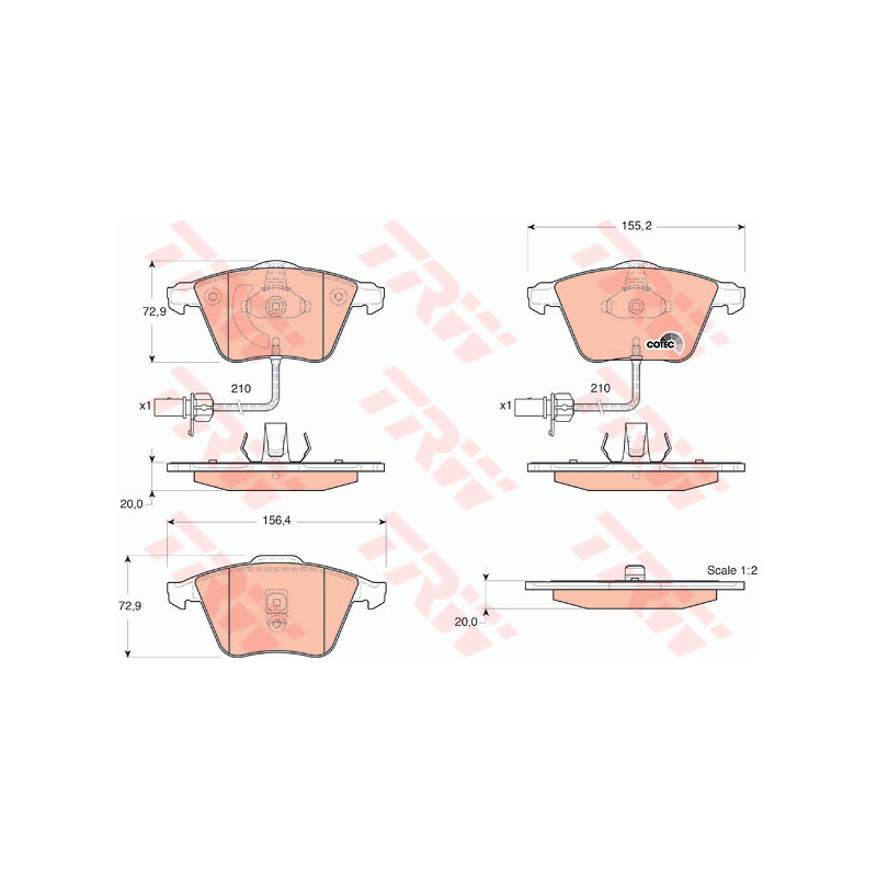 Jeu de quatre plaquettes de frein à disque TRW