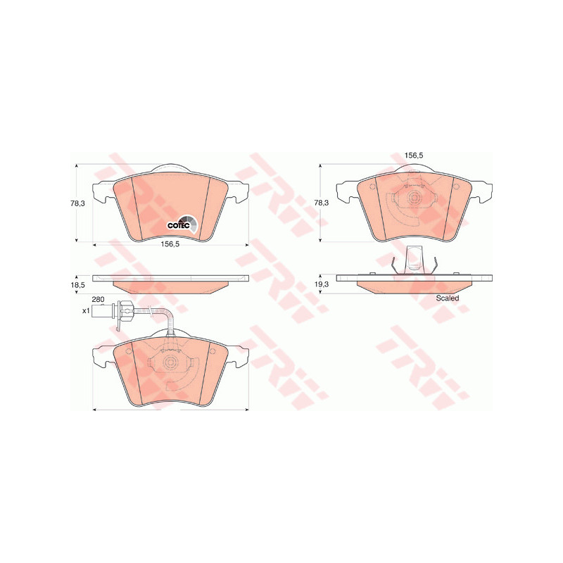 Jeu de quatre plaquettes de frein à disque TRW