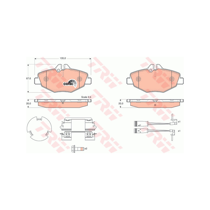 Jeu de quatre plaquettes de frein à disque TRW