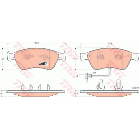 Jeu de quatre plaquettes de frein à disque TRW