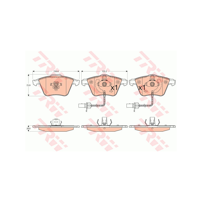 Jeu de quatre plaquettes de frein à disque TRW