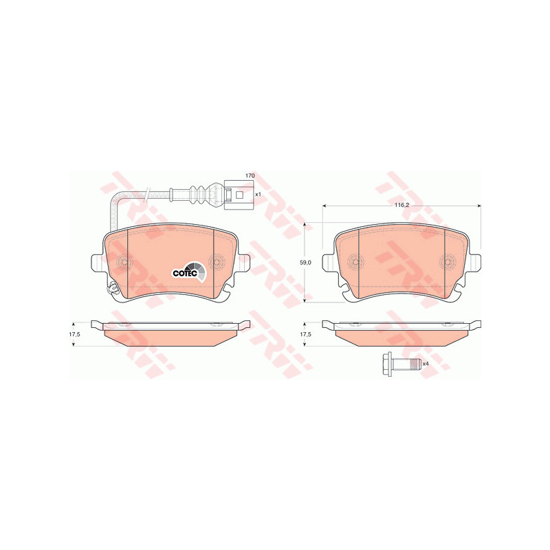Jeu de quatre plaquettes de frein à disque TRW