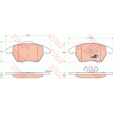 Jeu de quatre plaquettes de frein à disque TRW