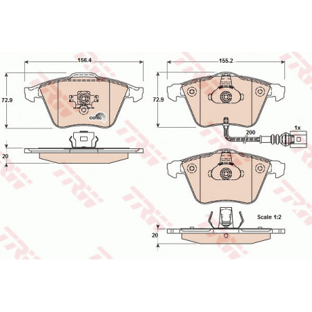 Jeu de quatre plaquettes de frein à disque TRW