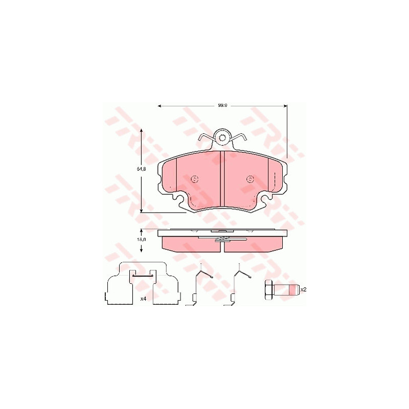 Jeu de quatre plaquettes de frein à disque TRW