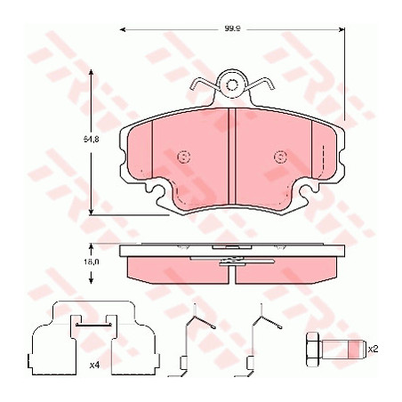 Jeu de quatre plaquettes de frein à disque TRW