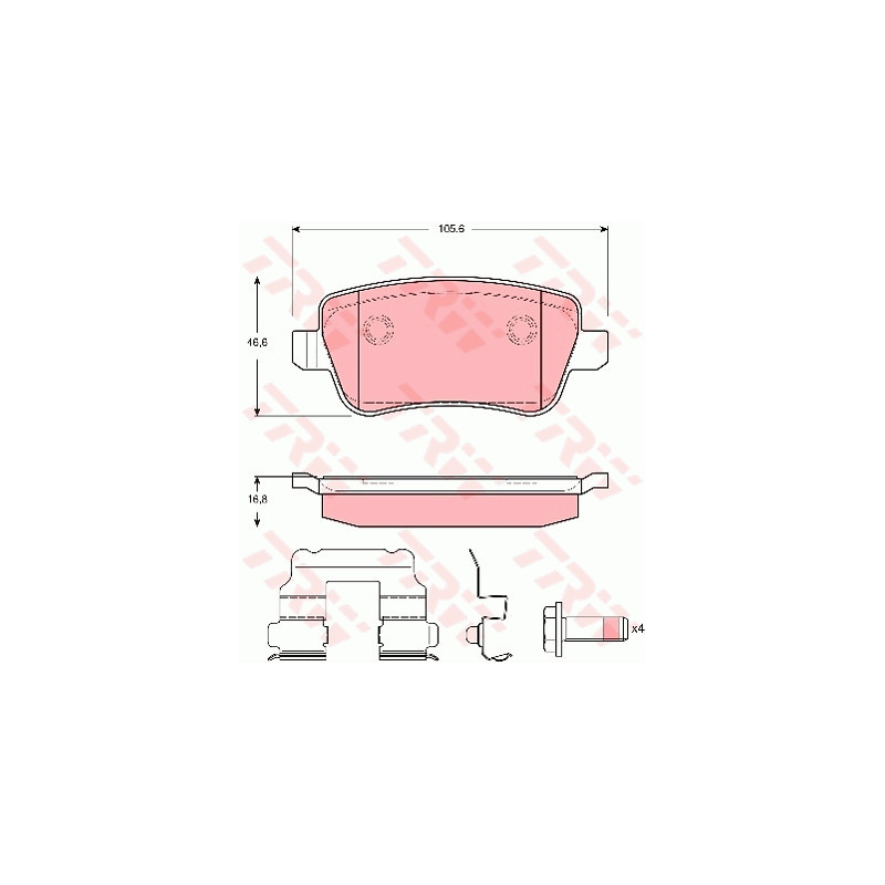 Jeu de quatre plaquettes de frein à disque TRW