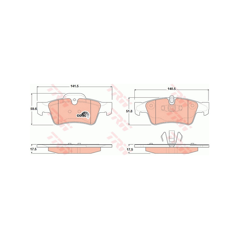Jeu de quatre plaquettes de frein à disque TRW