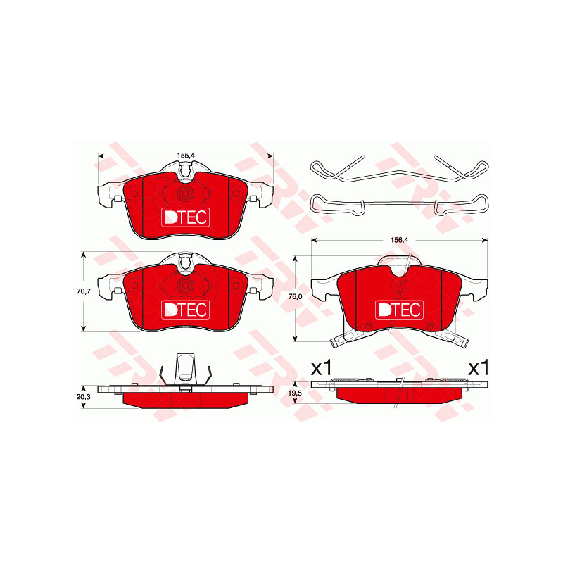 Jeu de quatre plaquettes de frein à disque TRW