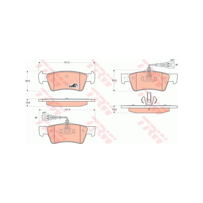 Jeu de quatre plaquettes de frein à disque TRW