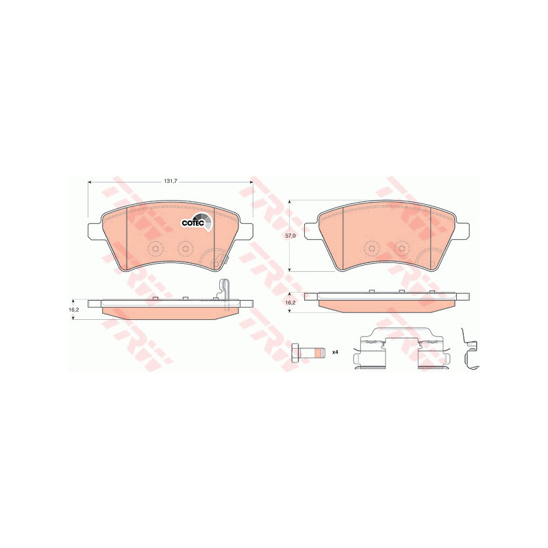 Jeu de quatre plaquettes de frein à disque TRW