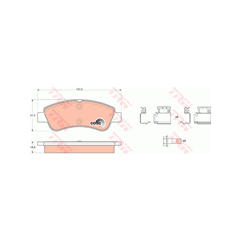 Jeu de quatre plaquettes de frein à disque TRW