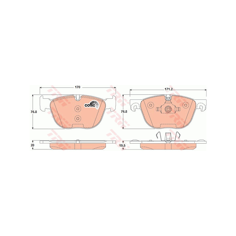 Jeu de quatre plaquettes de frein à disque TRW