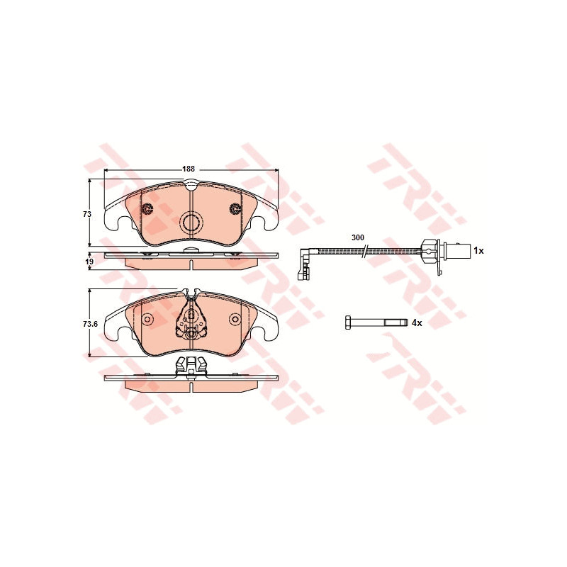 Jeu de quatre plaquettes de frein à disque TRW