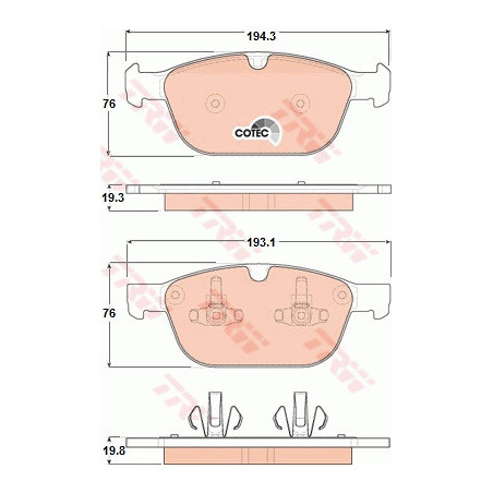 Jeu de quatre plaquettes de frein à disque TRW