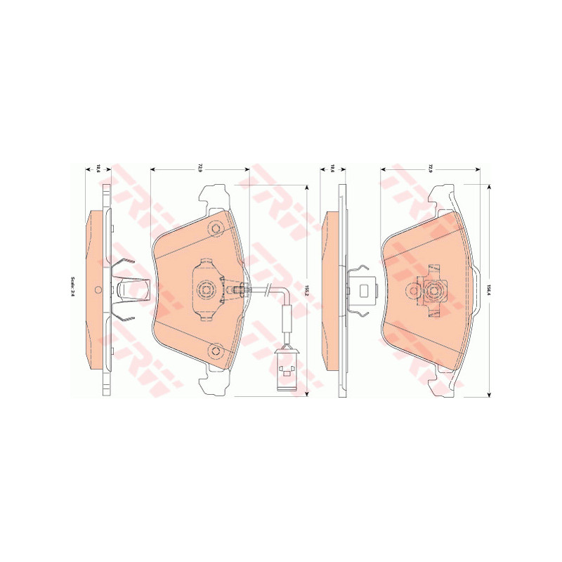 Jeu de quatre plaquettes de frein à disque TRW