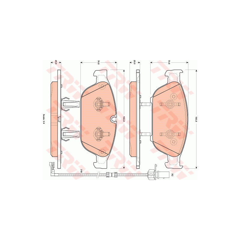 Jeu de quatre plaquettes de frein à disque TRW