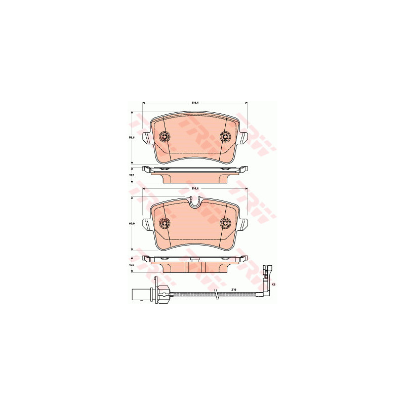 Jeu de quatre plaquettes de frein à disque TRW