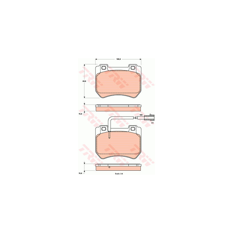 Jeu de quatre plaquettes de frein à disque TRW
