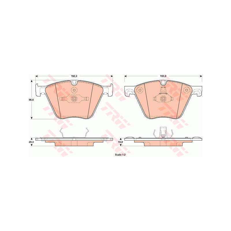 Jeu de quatre plaquettes de frein à disque TRW