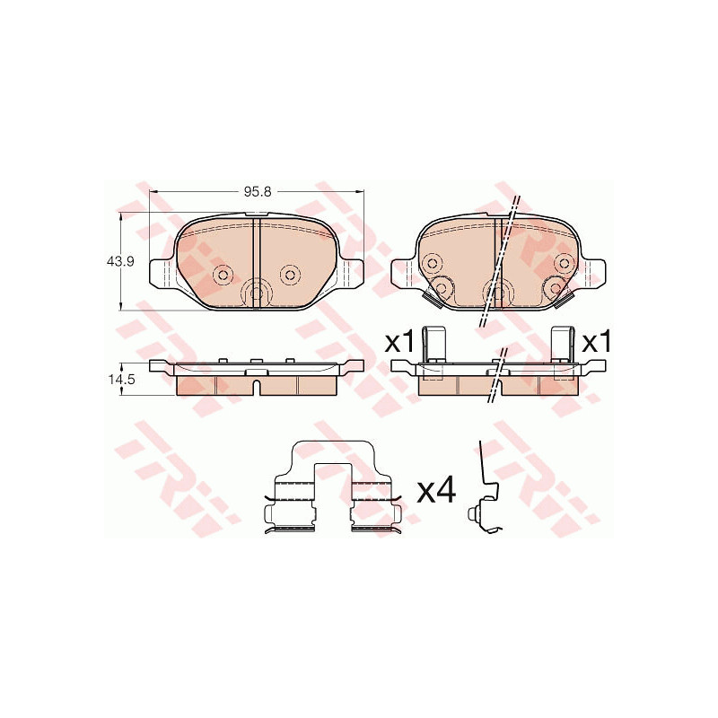 Jeu de quatre plaquettes de frein à disque TRW