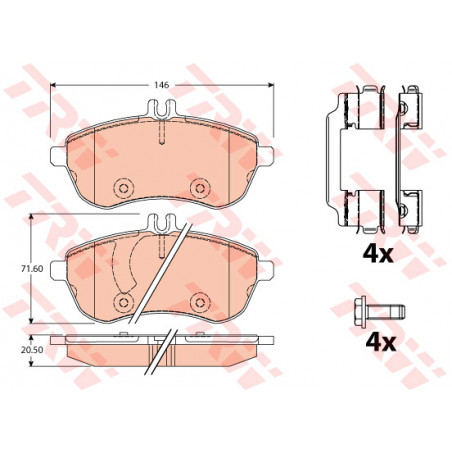 Jeu de quatre plaquettes de frein à disque TRW