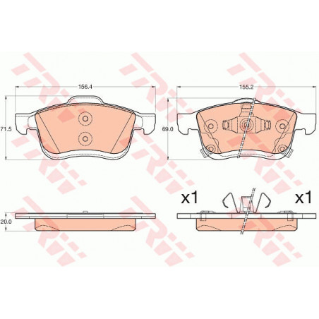 Jeu de quatre plaquettes de frein à disque TRW