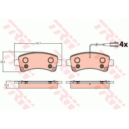 Jeu de quatre plaquettes de frein à disque TRW