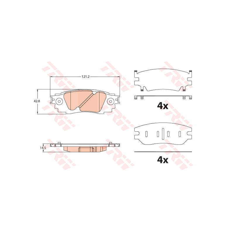 Jeu de quatre plaquettes de frein à disque TRW