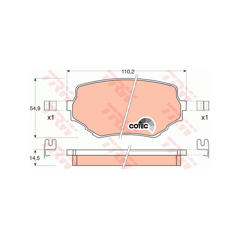Jeu de quatre plaquettes de frein à disque TRW