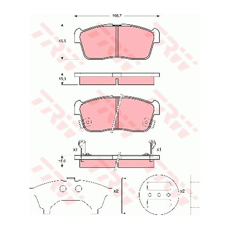 Jeu de quatre plaquettes de frein à disque TRW