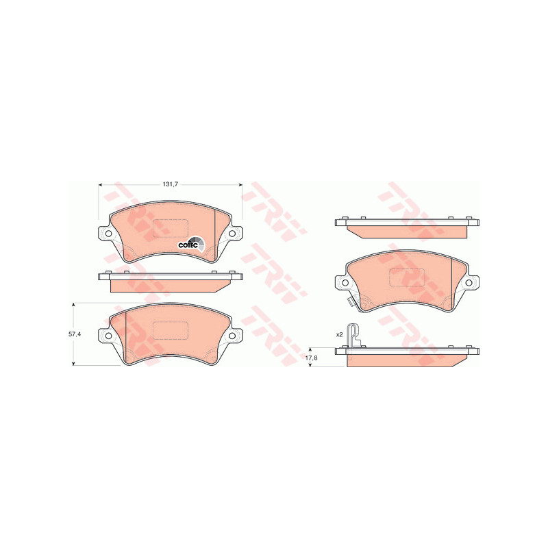 Jeu de quatre plaquettes de frein à disque TRW