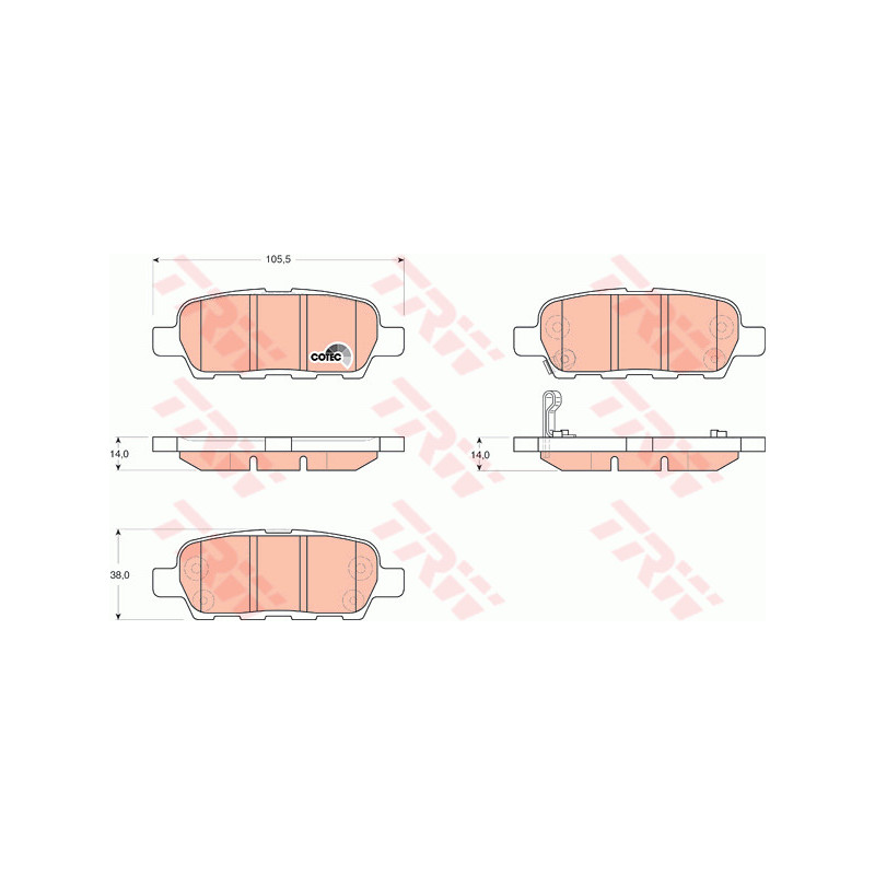 Jeu de quatre plaquettes de frein à disque TRW