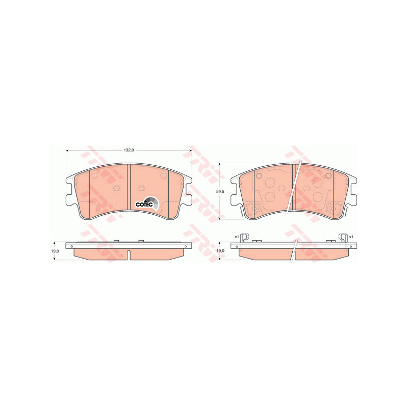 Jeu de quatre plaquettes de frein à disque TRW