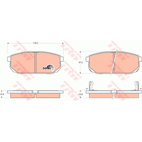 Jeu de quatre plaquettes de frein à disque TRW