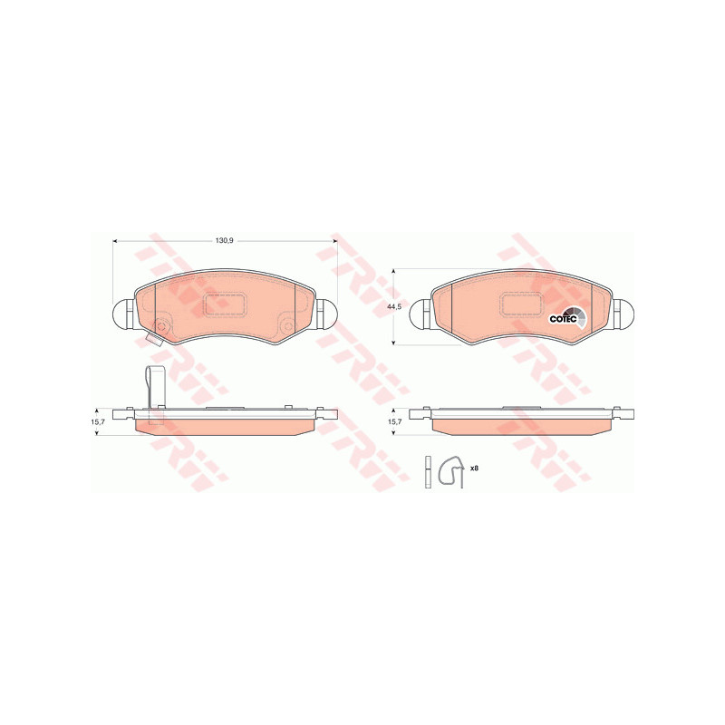 Jeu de quatre plaquettes de frein à disque TRW