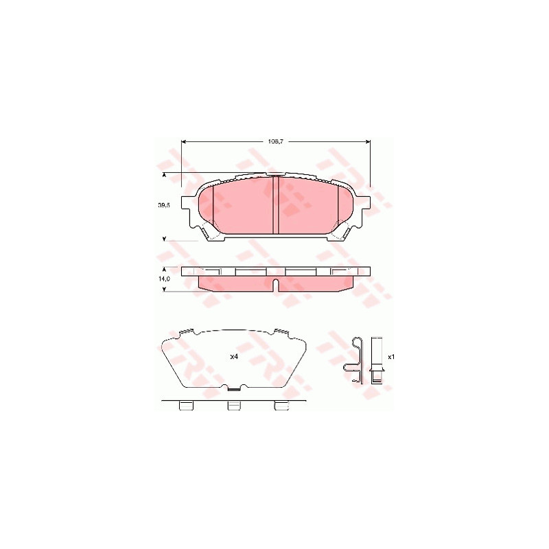 Jeu de quatre plaquettes de frein à disque TRW