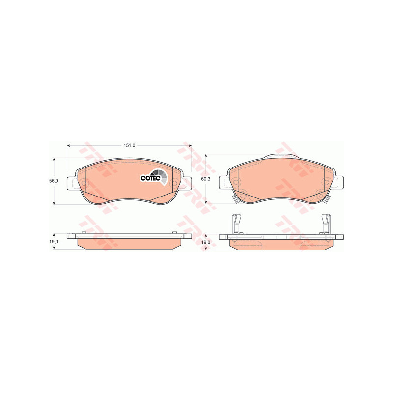 Jeu de quatre plaquettes de frein à disque TRW