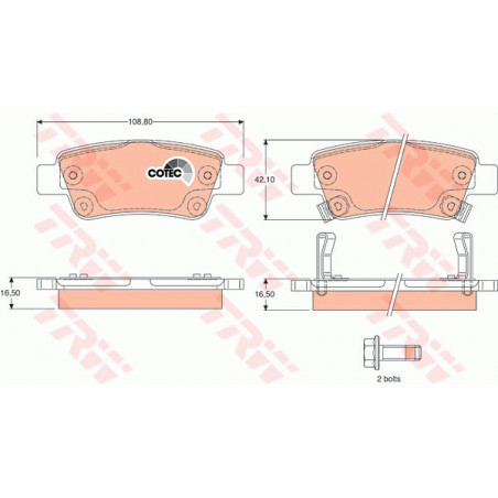 Jeu de quatre plaquettes de frein à disque TRW