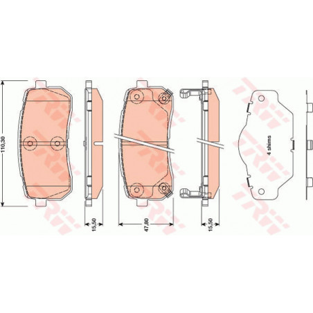 Jeu de quatre plaquettes de frein à disque TRW