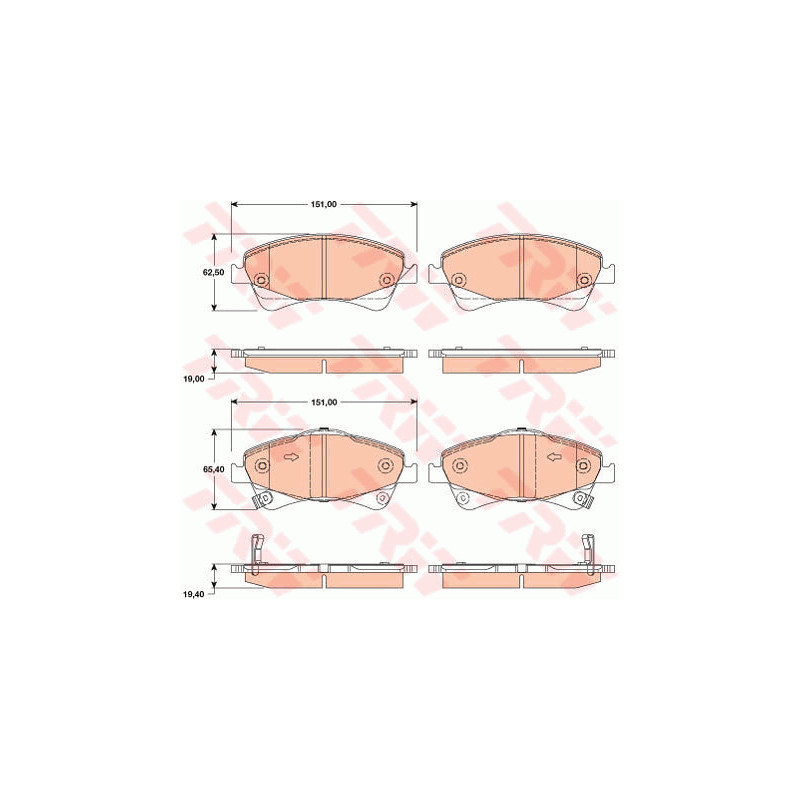 Jeu de quatre plaquettes de frein à disque TRW
