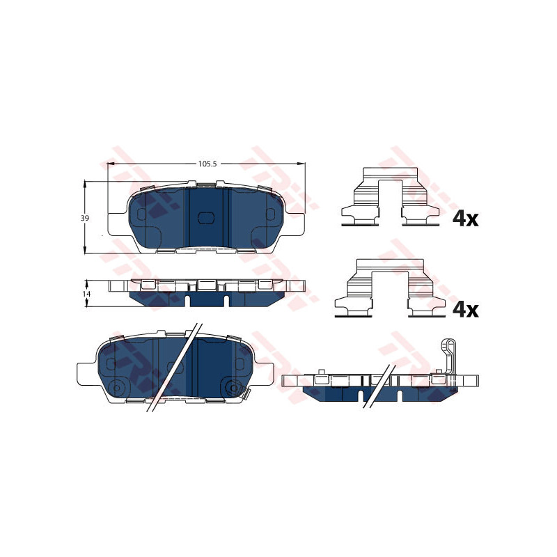 Jeu de quatre plaquettes de frein à disque TRW